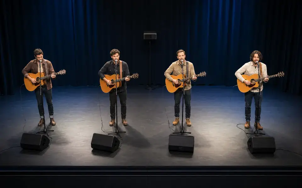 Acoustic Quartet Stage Plot for Four Vocalist Guitarists live stage setup preview