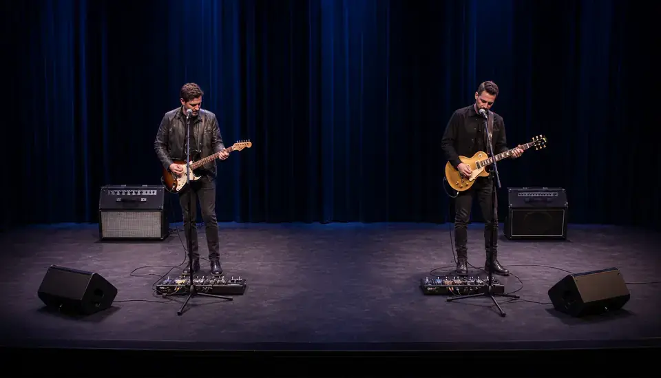 Electric Guitar Duo Stage Plot with Two Vocal Positions live stage setup preview