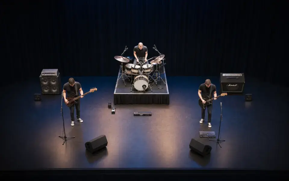 Three Piece Rock Band Stage Plot with Guitar Bass Drums live stage setup preview