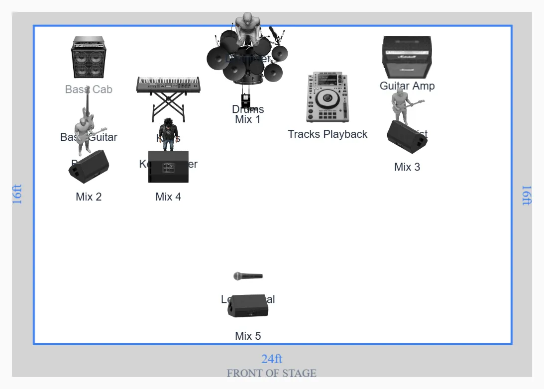 Pop Band with Tracks Stage Plot Template for Live Shows preview