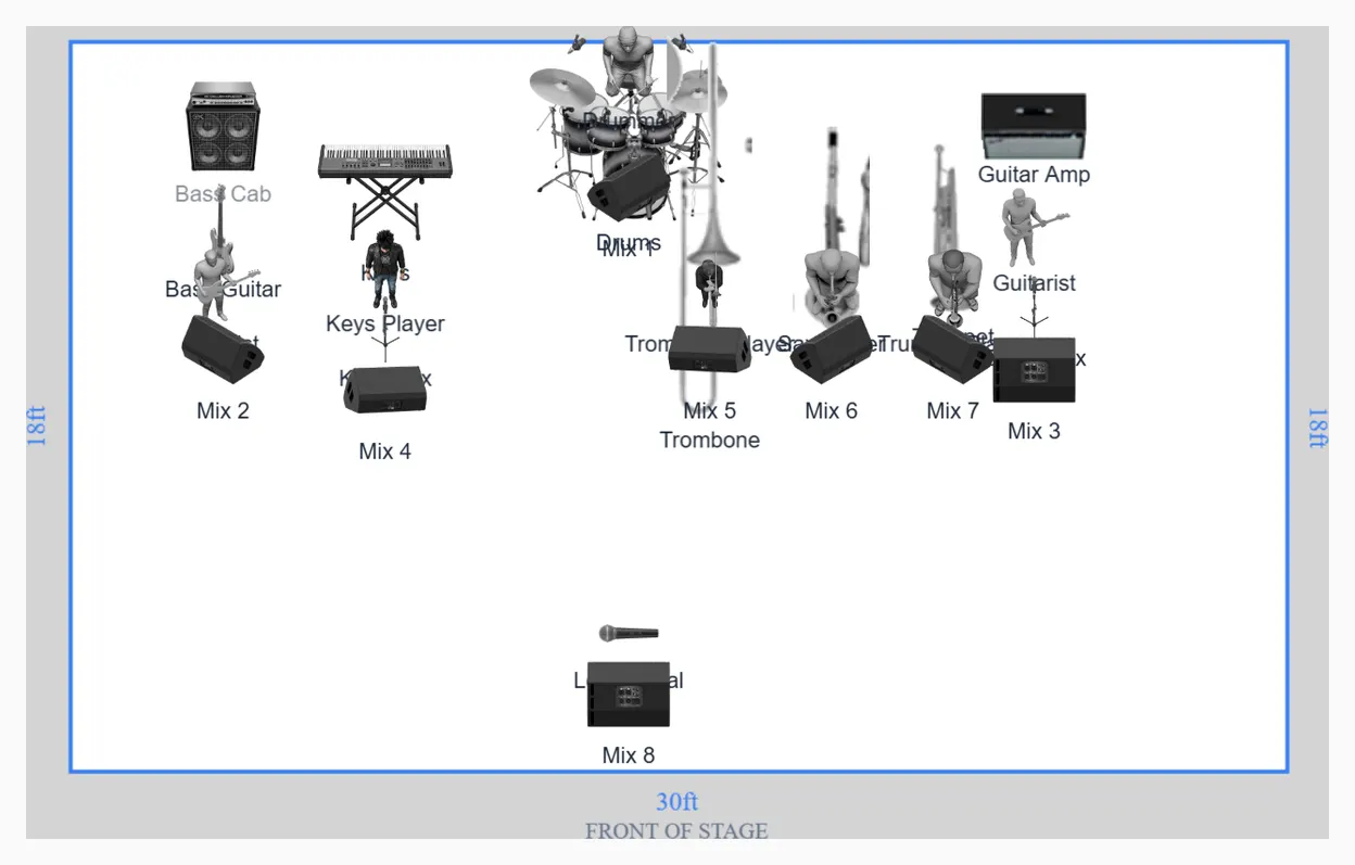 Wedding Band Eight Piece Stage Plot Template for Gigs preview
